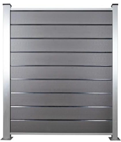 HORI Design WPC Sichtschutz | Stecksystem Zaun | Gartenzaun & Lamellenzaun | Windschutz Zaunelemente | Modernes Design für Garten & Terrasse I 180 x 180 cm I Grau