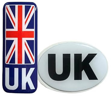 Tek Automotive UK Number Plate Stickers for Europe – Polydome Resin Union Jack & Oval UK Sticker for Driving Abroad – Self-Adhesive, Weatherproof – UK Motorcycle Stickers for Europe, Motorbike Decals