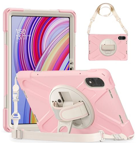 Funda para tablet Xiaomi Poco Pad/Poco Pad 5G de 12.1 pulgadas, marco de plástico duro 3 en 1 + doble silicona [correa de mano y correa para el hombro] - A