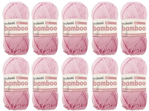 myboshi Bamboo, natürlich weiches Bambus-Baumwollgarn, zum Häkeln und Stricken, strapazierfähig, 50g, 125m, Rosa (Rose), 10 Knäuel