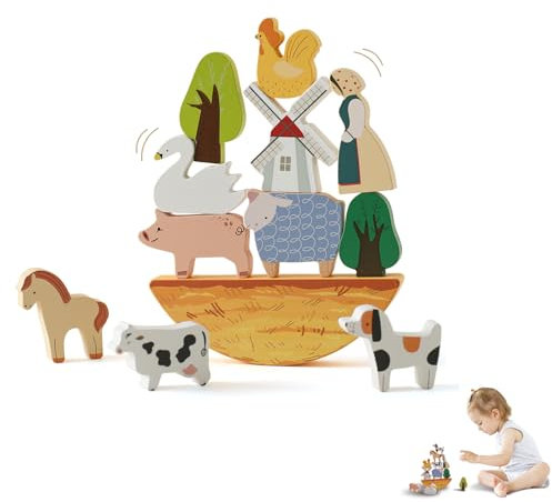 Mamimami Home Montessori Holzspielzeug Stapelspiel Stapelspielzeug Nutztiere zum Stapeln Bausteine Balancespiel Holz Motorikspielzeug Feinmotorik Lernspielzeug Geschenke ab 3 4 5 Jahren