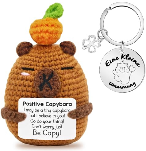 Positive Geschenke Capybara, Pocket Hug Capibara Strickwolle Kuscheltier | Emotional Support Geschenk - Capybara Plüschtier mit Schlüsselanhänger, Geburtstagsgeschenk für Mama Papa Freund