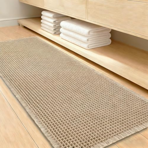 FANGCCC Badezimmerteppich Badezimmermatte rutschfeste Badematte Teppich Bad Vorleger Waschbar Badvorleger Duschvorleger Badmatte Duschteppich Boho Deko Fußmatte Badezimmer Bad Deko braun-60x120cm