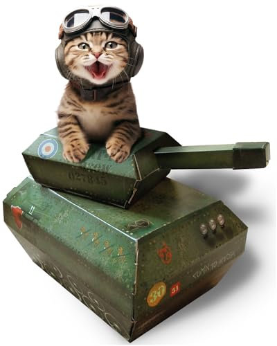 Suck UK Tank Katzenhaus aus Pappe, Kätzchenspielzeug und Katzenbett, interaktives Katzenspielzeug für Katzen, originelles Katzenzubehör und Katzengeschenke, Katzenspielzeug für drinnen oder draußen