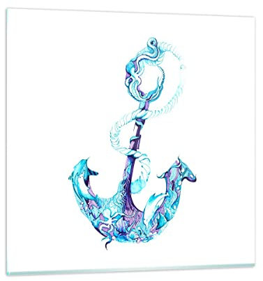 Bilder auf Glas 70x70cm Glasbild Korallen Quallen Anker Seil Groß Wanddeko Bild im Glas Schlafzimmer Küche Deko Wandbilder Dekoration Wohnzimmer Modern Wall Decor Wand Kunstdruck Art GAC70x70-3060