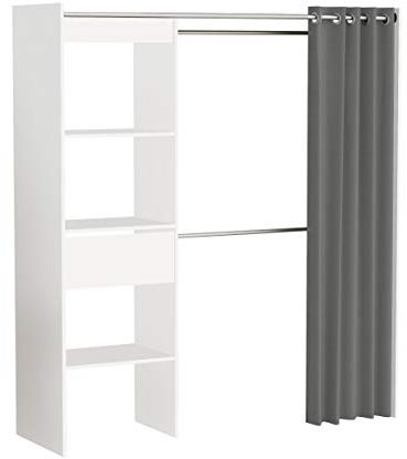 Demeyere 198454 Kleiderschrank CHICAGO mit anthraziten Vorhang Breitenverstellbar 168 x 187 x 50 cm, weiß