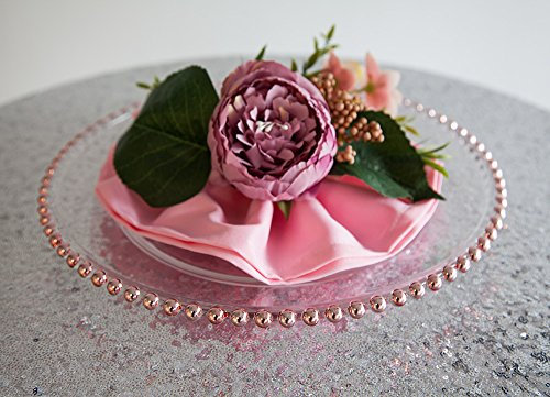 Rose Gold Glass Beaded Charger Plate - 33cm - Wedding Decor Events Tableware