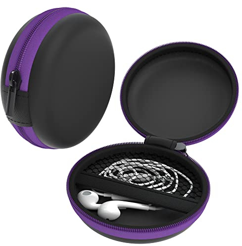 EAZY CASE Universal Tasche für In-Ear Kopfhörer mit Netzfach - Hardcase Aufbewahrungsbox, Schutztasche mit umlaufenden Reißverschluss, extra klein, rund, Lila