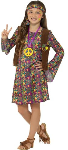 SMIFFYS Costume da ragazza hippie, Multicolore, Vestito con gilet, fascia e medaglione