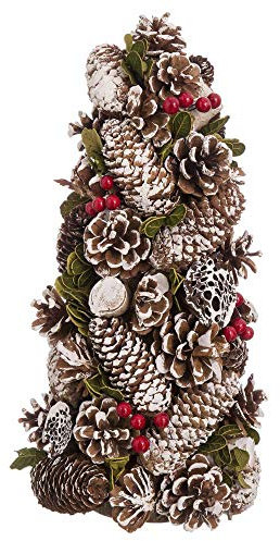 Árbol de Navidad de Madera Natural Rojo con Acebo nórdico para decoración navideña de 40 cm Christmas - LOLAhome