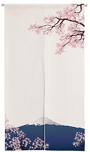 Ofat Home Rideau de porte noren japonais, tapisserie, décoration japonaise avec représentation de cerisier japonais et du mont Fuji, 85 x 150 cm