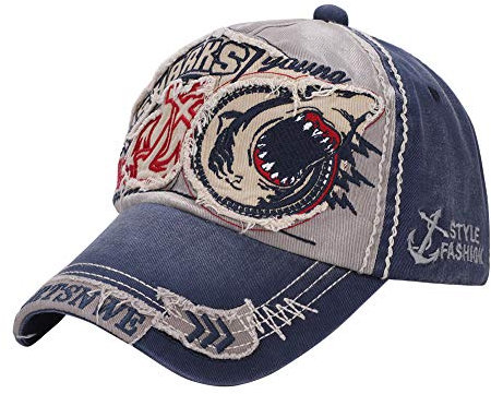 Baseball Cap Damen Baseballkappe Hai Kappe Jungen Herren Baseballmütze Patch Sonnenschutz Baseball Vintage Hip-Hop Snapback Baumwolle Strand Mütze für Sport Camping Golf