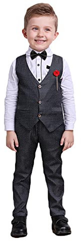 Nwada Costume de f¨ºte d'anniversaire pour Gar?ons Tenue de Gentleman Chemises et Pantalons Formels et Noeud Papillon et Broche Costume de Printemps Age 3-4 Ans,Gris