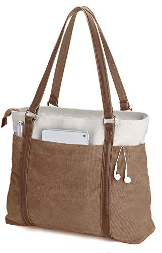 BAG WIZARD Sac de travail pour femme avec compartiment pour ordinateur portable, poches à fermeture éclair, sac à main pour enseignant., marron, Large