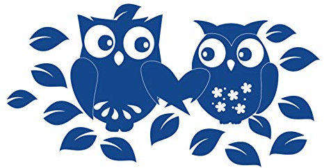 kleb-Drauf | 1 Eulenpaar | Blau - matt | Wandtattoo Wandaufkleber Wandsticker Aufkleber Sticker | Wohnzimmer Schlafzimmer Kinderzimmer Küche Bad | Deko Wände Glas Tür Fliese Fenster
