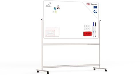 ALLboards Mobiles Whiteboard Emaillierte Oberfläche 170x100cm Magnettafel, Fahrbare Drehtafel, Beidseitig, Magnetisch, Trocken Abwischbar