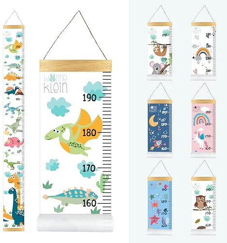 wonneklein Dinosaurier Kinder Messlatte I Größenmesser in Zentimetern I Dekoration Kinderzimmer I aufrollbar I mit extra Box