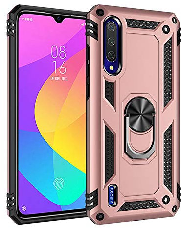 BestST Hülle für Xiaomi Mi 9 Lite/Mi A3 Lite/Mi CC9, + Displayschutz 360 Grad Drehbar Ringhalter mit Magnetischer Handyhalter Auto Handyhülle für Xiaomi Mi 9 Lite/Mi A3 Lite/Mi CC9- Rosegold