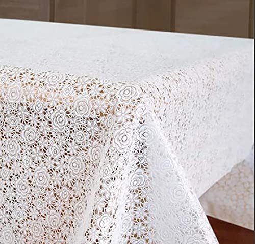 PVC Tischdecke Vinyl weiß 'Röschen' • Breite & Länge wählbar • abwaschbar • Spitzeneffekt Spitzendecke Rosen, Größe:140 x 210 cm