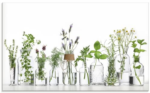 ARTLAND Spritzschutz Küchenrückwand Küche Herd Glas mit Motiv 100x60 cm Desgin Modern Kräuter Pflanzen Blumen Basilikum Lavendel Gewürze H9KE