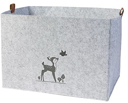 luxdag Aufbewahrungskorb aus Filz (Größe & Motiv wählbar) - Aufbewahrungsbox für Spielsachen - Kinderzimmer Spielkiste faltbar - Korb mit PU Ledergriffen