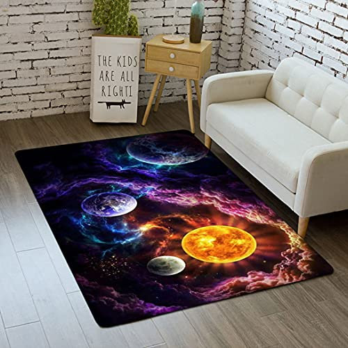 Gamer Galaxy Carpets for Bedrooms Teenager Boy Gril Kids Anime Gaming Starry Sky Bed Rugs Bedroom Living Room Decorations Floor Indoor Area Rugs Washable Non-Slip Pads (Orange,140x200 cm)