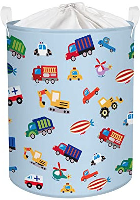 Clastyle 45L Blau Auto Kinder Wäschekorb Baby Junge Spielzeug Aufbewahrungskorb mit Deckel Faltbare Kinderzimmer Aufbewahrung, 36x45 cm
