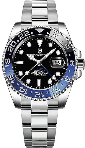 Pagani Design Luxus Herren mechanische Armbanduhr Edelstahl GMT Uhr Geschenk Top-Marke Saphirglas Herrenuhren Reloj Hombre, schwarzblau
