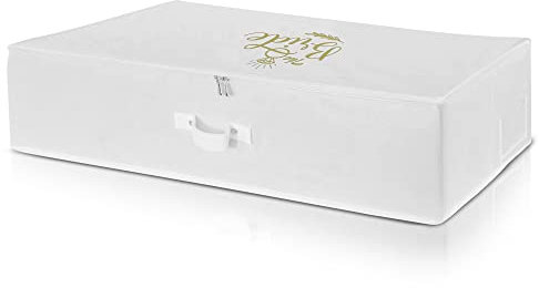 Wedcova Aufbewahrungsbox für Hochzeitskleid, atmungsaktiv, für Brautkleid, Kleidung, unter dem Bett, mit 10 säurefreien Seidenpapieren, Weiß