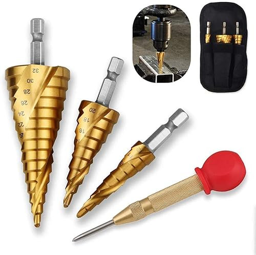 Juego de brocas escalonadas HSS para metal, brocas cónicas escalonadas con punzón de centrado automático para metal, madera, plástico 4-12/4-20/4-32 mm