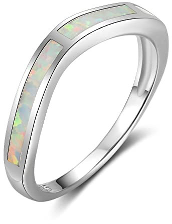 LOKILOKI Weißer Feueropal Ringe 100% 925 Sterling Silber Ring Jubiläumsgeschenk Schmuck Silber 925 Ringe Für Frauen
