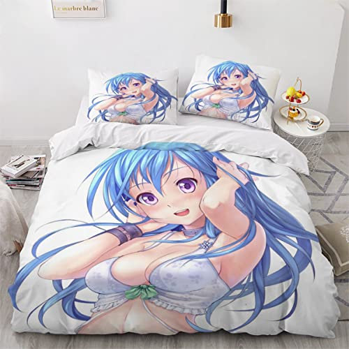 NYSMGS Bettwäsche 135x200 Anime Girl Cartoon Bettwäsche-Set 3 Teilig 3D-Druck Anime Bettbezug 135x200 Mit Reißverschluss Sommer Weiche Mikrofaser Kinder Bettbezüge Mit 2 Kissenbezug 80x 80 cm