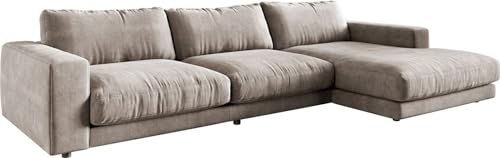 DELIFE Eckcouch Cubico Samt Silbergrau 350x190 cm Recamiere rechts Ecksofa