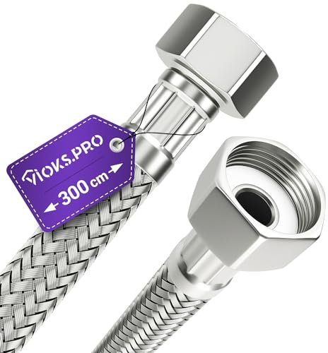 Viоks.pro - Tuyau flexible 1/2 (19,3 mm) - Raccord des deux côtés - 300 cm et tuyau de raccordement - Pour robinet, robinet d'angle, lavabo, cuisine, salle de bain, WC