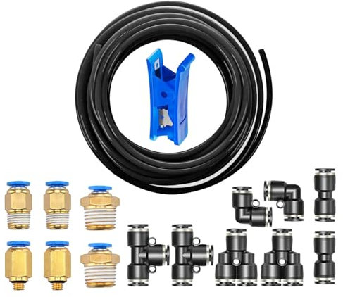 HUAZIZ 10 Meter PU Pneumatikschlauch, Pneumatic Polyurethane Schlauch, Flexibel Druckluftschlauch Black, Outside 6 mm x Inside 4mm mit 14 Stück Black Pneumatikverbinder (Y/T/L/I förmig)