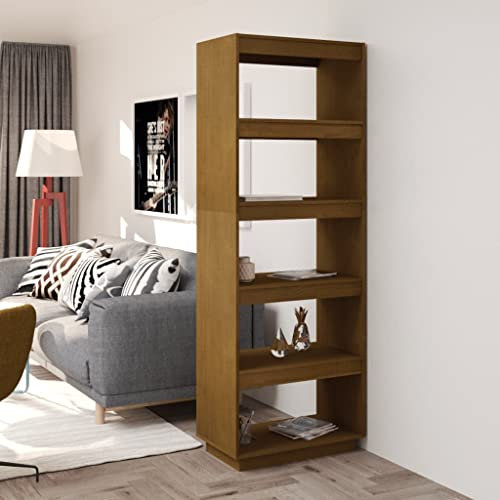 WIFESE Bücherregal 60x35x167 5 Fächer Raumteiler Holzregal Regal für Wohnzimmer Arbeitszimmer Büro Standregal Bookshelf Hochschrank Aufbewahrungsregal Aktenregal Massivholz Kiefer Braun