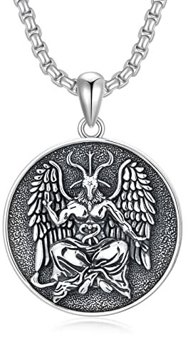 Shusukue Baphomet Satan Kette 925 Sterling Silber Satan Ziegenkopf Halskette Baphomet Ziege Anhänger Gothic Wicca Amulett Schmuck Satanisches Geschenk für Herren Frauen