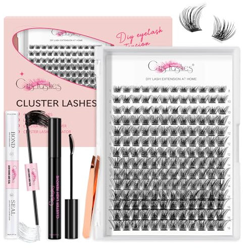 Crislashes 168 Pcs DIY Wimpern Extension Set, Lash Extension Kit Cluster Wimpern mit Wimpernkleber, Wimpern Einzeln Natürlicher Look mit Wimpern Entferner und Pinzette (Volume-Mix8-16mm)