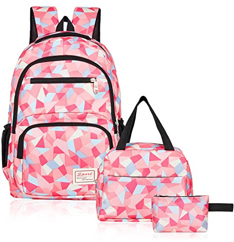 Sciphylia Zaino Scuola Elementare Impermeabile per Ragazza Ragazzo Zainetto Bambina Leggero Zaini per Ragazzi Adolescenti con Borsa per il Pranzo e Astuccio Borsa da Viaggio per Media Alunno, Rosa
