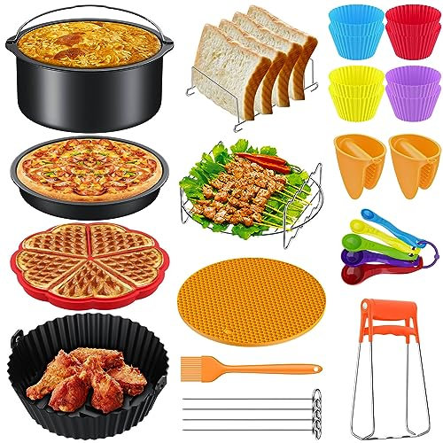FUNYKICH 8 Inch Air Fryer Accessories 24PCS, Compatible for Most 4.2L-5.8L Cosori Gowise Philips Ninja Cozyna Gourmia Air Fryers and Larger Size Air Fryer, Nonstick, Dishwasher Safe