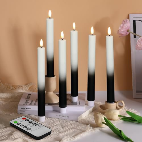 Eywamage Black White Flameless Taper Candles with Remote, Plastic Flickering Battery LED Candlesticks Set of 6