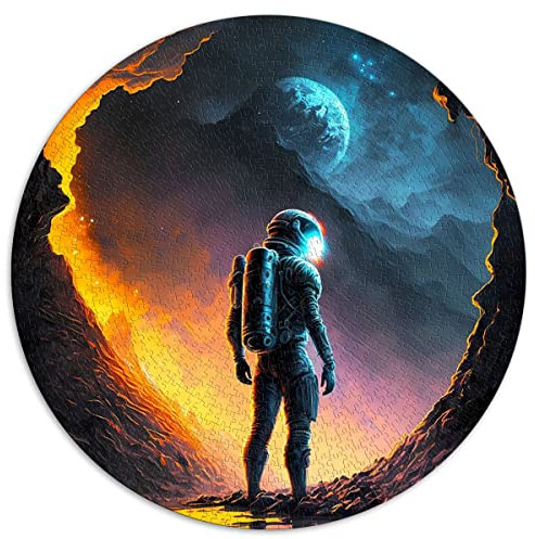 Puzzles 1000-teilige Puzzles für Erwachsene, Kinder, Universum, Astronaut, kreisförmige Puzzles für Erwachsene und Kinder, Papppuzzles, Lernspiel, Herausforderung, Spielzeug (Größe 67,5 x 67,5 cm)