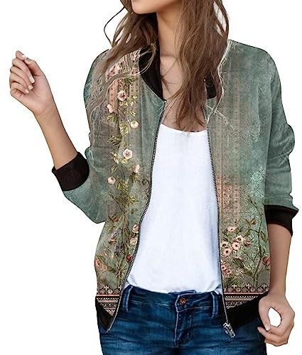Bomberjacke Damen Damenjacke Elegant Blumenmuster Sommerjacke Light Bomber Jacket Kurze Jeansjacke Seidenblouson Sportliche Übergangsjacke Damen Jacke Sommer