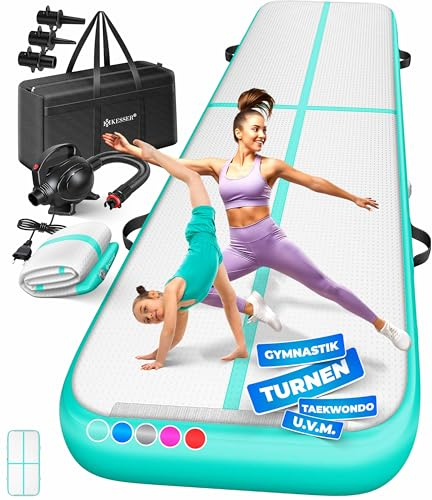 KESSER® Turnmatte Aufblasbar Airtrack Fitness-Matte Gymnastikmatte 3/4/5/6m | inkl. Tragetasche & elektr. Luftpumpe | Yogamatte, Tumbling Matten, Trainingsmatte Sportmatte Yoga, Turn- & Fitness