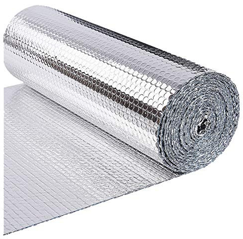 Self-Adhesive Double Bubble Aluminium Foil Insulation Roll Radiator Reflective Shed, Heat Reflector Board Garage Door Insulation for Radiator Pipe Shed Wall Floor Roof Insulating Wrap Foil(1x1m)