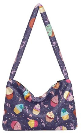 Cupcakes Schultertasche für Damen, pelzige Umhängetasche, Hobo-Handtasche, Geldbörsen für College, Arbeit, Reisen, Cupcakes, Einheitsgröße