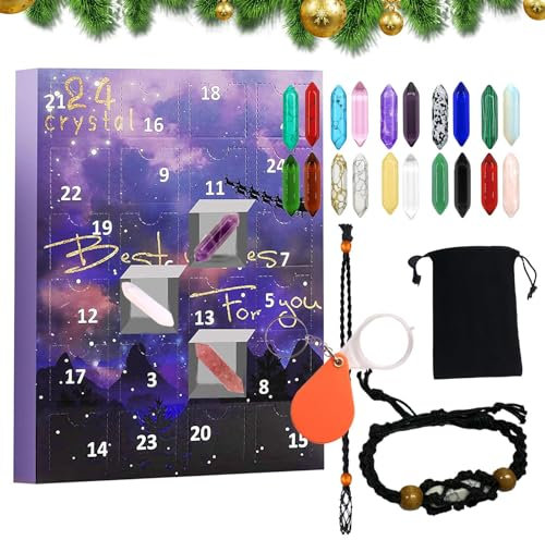 Lembeauty Kristall Adventskalender 2023 | 24 Edelsteine Natürliche Mineralien Und Felsen Für DIY Glüc Edelstein Armband | Wissenschaftliches Sammlung