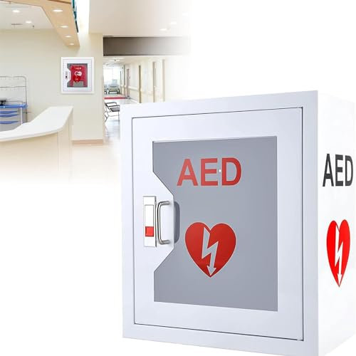 DPLXFPP AED Defibrillator -Speicherschrank, 14,1 X 7 X 15,7 In AED Defibrillator Wandmontage -Speicherbox Mit Schnappschlossschlüssel Und Alarm, Abgerundeter Eckdesign, Für Zuhause, Büro