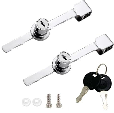 Verrou à cliquet pour porte coulissante en verre avec finition chromée, serrure de vitrine en verre, avec clés identiques (2)