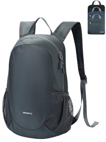 WATERFLY Ultraleicht Rucksack Faltbar 18L: Klein Packable Wanderrucksack Leicht Dünner Tagesrucksack Sportlich Daypack für Sport Outdoor Wandern Reisen Städtetrips Einkaufen Herren Damen
